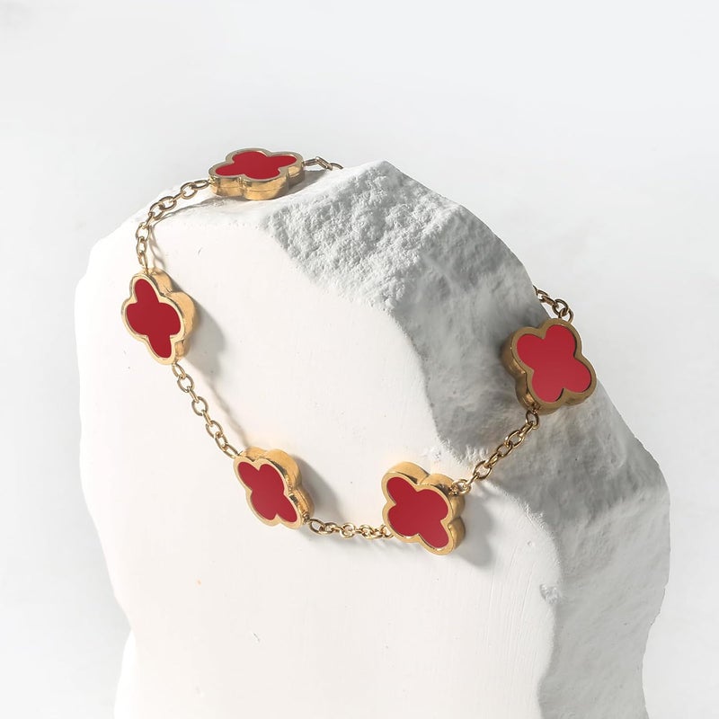 GRBeid double sided 18K Gold Plated Clover Bracelet for Women, Dupe Four Leaf Flower Lucky Chain Bangle, Cute Jewelry Gift for Her Mom Wife - Image 5